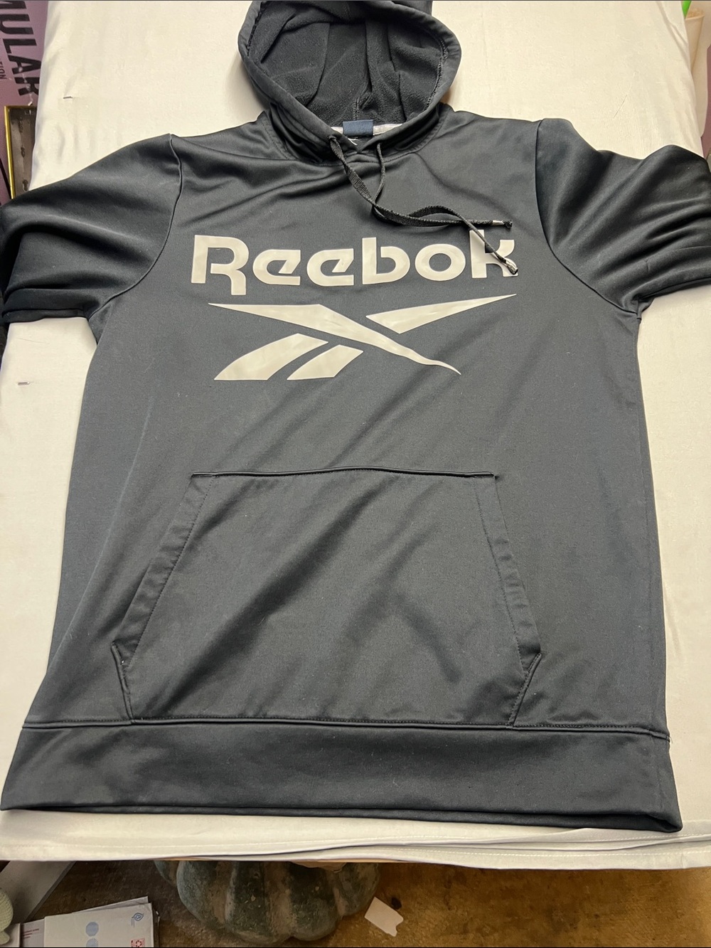 Reebok Black Pullover Hoodie with White Logo